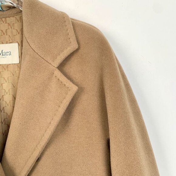 Max Mara Womens Camel Double-Breasted Wool Coat With Pockets & Back Belt Detail - Picture 3 of 8